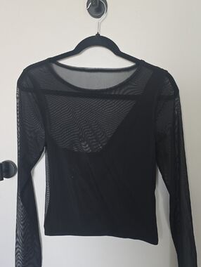 Abercrombie & Fitch Black Sheer Long-Sleeve Asymmetrical Layer Top